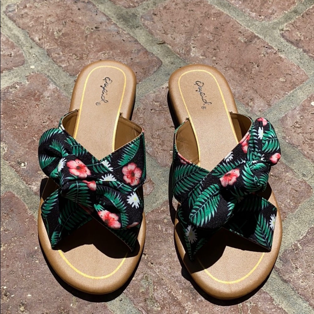 NEW Autumn Black/Green Fabric Sandal - Picture 10 of 12